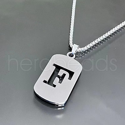 Rectangle with Laser Cut Letter 201 Stainless Steel Initial Pendant Necklaces WGA5E8C-06-1