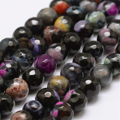 Faceted Natural Fire Crackle Agate Beads Strands G-F447-8mm-B08-1