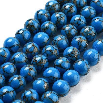 Synthetic Gold Line Turquoise Beads Strands G-H026-01A-02-1