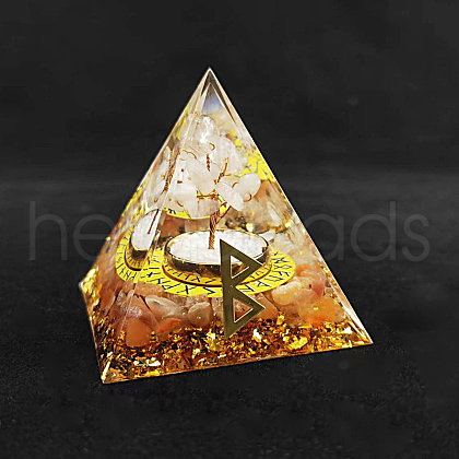 Viking Rune Symbol-Birth Orgonite Pyramid Resin Display Decorations DJEW-PW0006-02D-1