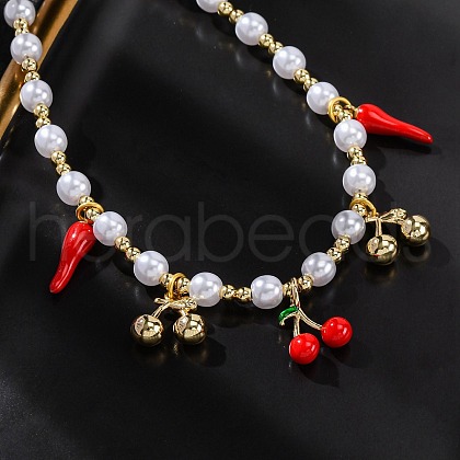 Brass Micro Pave Clear Cubic Zirconia Beaded Necklaces NJEW-Z059-04G-05-1