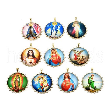 Rack Plating Brass Micro Pave Cubic Zirconia Glue Photographic Paper Pendants KK-D343-01G-1