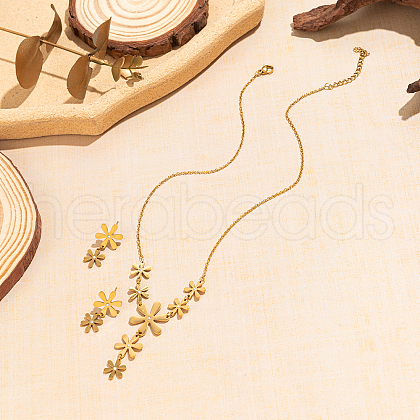 Sweet French Stainless Steel Daisy Tassel Necklace & Earrings Set for Women ZN4700-1