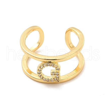 Clear Cubic Zirconia Initial Letter Open Cuff Ring RJEW-A012-01G-G-1