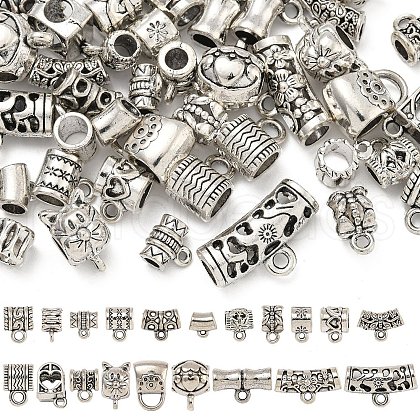 60Pcs 20 Styles Tibetan Style Alloy Tube Bails TIBE-YW0001-62-1