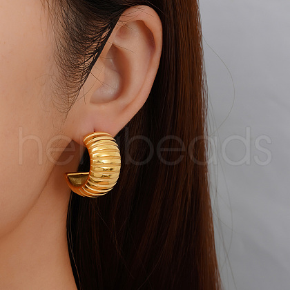 Stylish Stainless Steel Striped C-Shaped Stud Earrings for Women's Daily Wear CD0709-1