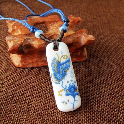 Ethnic Style Porcelain Pendant Adjustable Cord Necklaces for Women FS-WG62D6C-09-1