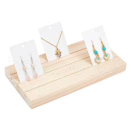 3-Slot Rectangle Wood Earring Display Card Holder WOOD-WH0042-09-1