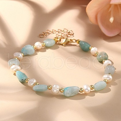 Natural Amazonite Beaded Bracelets X-BJEW-JB05265-03-1