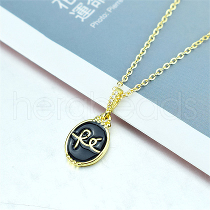 Brass Enamel Faith Fe Oval Pendant Necklaces with Clear Cubic Zirconia for Women FS-WGC0F61-05-1