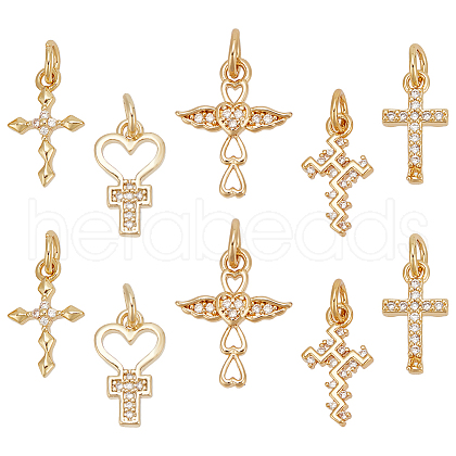   10Pcs 5 Styles Real 18K Gold Plated Brass Micro Pave Cubic Zirconia Pendants KK-PH0006-48-1