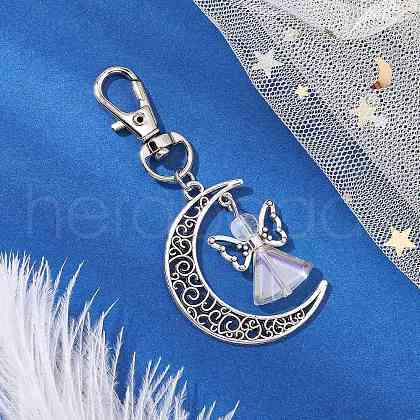 Angel Glass & Hollow Moon Alloy Pendant Decorations HJEW-JM02777-1