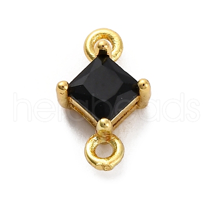 Brass Cubic Zirconia Rhombus Connector Charms KK-F894-12G-04-1