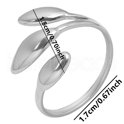 Vintage 304 Stainless Steel Three-Leaf Open Cuff Ring for Women LW4764-1-1