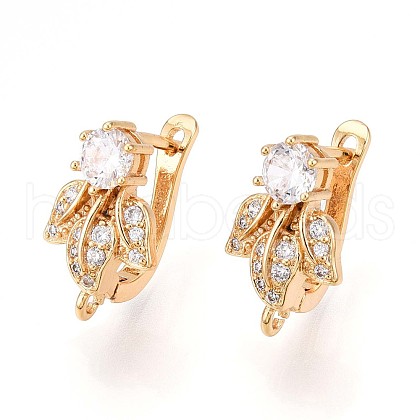 Brass Micro Pave Cubic Zirconia Hoop Earring Finding KK-N261-34G-1