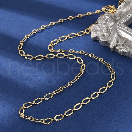 Brass Textured Oval Link Chain Necklaces for Women Men NJEW-F337-07G-1