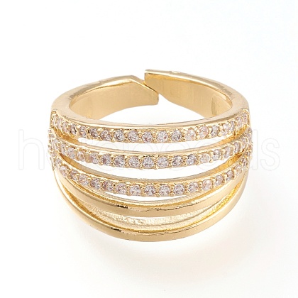 Adjustable Brass Micro Pave Clear Cubic Zirconia Cuff Rings RJEW-L098-004G-1