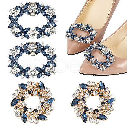 AHADERMAKER 4Pcs 2 Styles Flower Brass Rhinestone Shoe Decorations AJEW-GA0006-94B-1