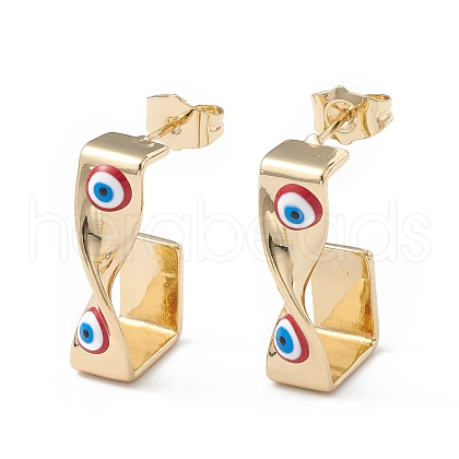 Brass Enamel Evil Eye Stud Earrings EJEW-A093-04G-06-1