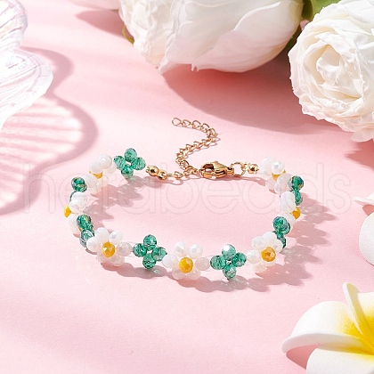 Flower Glass Beaded Bracelets for Women BJEW-TA00626-1