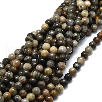 Natural Black Sunstone Beads Strands G-E576-01C-1