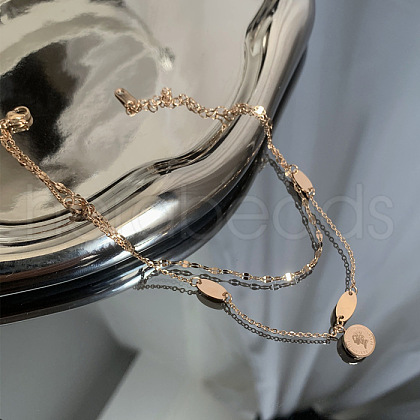 304 Stainless Steel Chain Anklets with Brass Charms WGE11C3-07-1