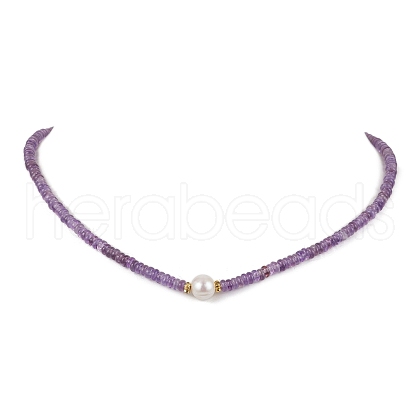 Natural Amethyst & Pearl Beads Necklaces NJEW-JN05092-01-1
