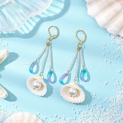 Glass & Natural Shell Hoop Earrings EJEW-MZ00385-1
