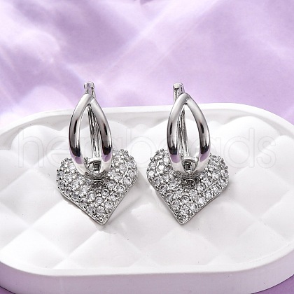 Brass Micro Pave Clear Cubic Zirconia Hoop Earrings EJEW-D322-08P-1