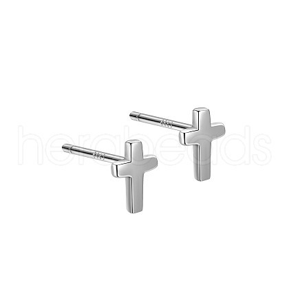 Anti-Tarnish Rhodium Plated Cross 999 Fine Silver Stud Earrings for Women EJEW-S215-23P-1
