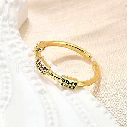 Brass Micro Pave Cubic Zirconia Cuff Rings for Women RJEW-H247-08G-1