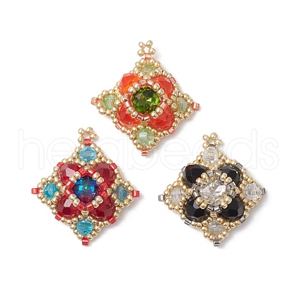 3Pcs Glass Seed Beaded Pendants PALLOY-MZ00423-1