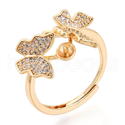 Brass Micro Pave Clear Cubic Zirconia Adjustable Ring Settings KK-T076-20G-1