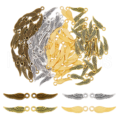 DICOSMETIC 120Pcs 4 Colors Tibetan Style Alloy Wing Charms TIBEP-DC0001-38-1