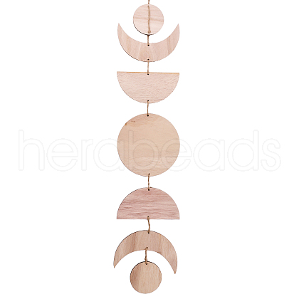 Moon Phase Wooden Pendant Decorations HJEW-WH0043-26A-1