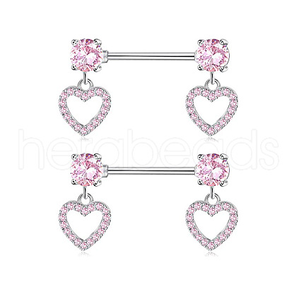 304 Stainless Steel Pink Cubic Zirconia Nipple Rings WGE5BE3-04-1