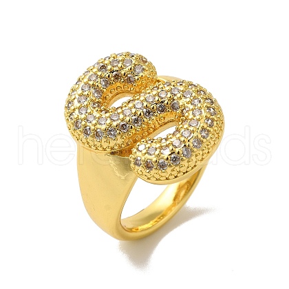 Letter Brass Micro Pave Clear Cubic Zirconia Open Cuff Ring for Women RJEW-N046-03S-G-1
