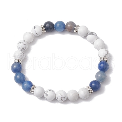 Natural Howlite & Blue Aventurine(Dyed & Heated) Round Beaded Stretch Bracelets BJEW-TA00528-02-1