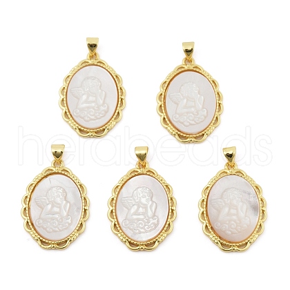 Natural White Shell Carved Angel Pendants KK-S506-01A-G-1