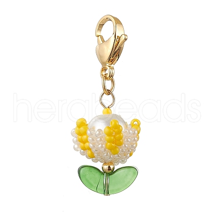 Flower Glass Seed Beaded Pendant Decorations HJEW-MZ00163-03-1