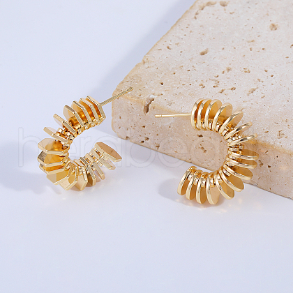 C-shaped Hexagon Brass Stud Earrings MY5840-1