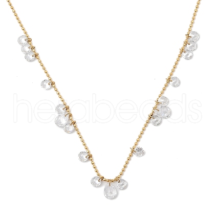 Ion Plating(IP) 304 Stainless Steel Cubic Zirconia Teardrop & Flat Round Bib Ball Chain Necklaces for Women NJEW-F328-11G-01-1