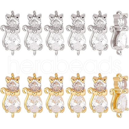 HOBBIESAY 12Pcs 2 Colors Brass Clear Cubic Zirconia Connector Charms FIND-HY0001-24-1