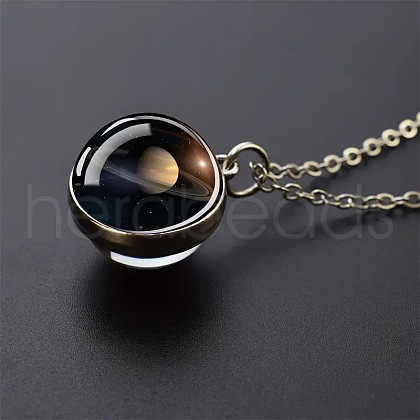 Luminous Round Alloy with Glass Planet Pendant Necklaces FS-WG4A1FF-06-1