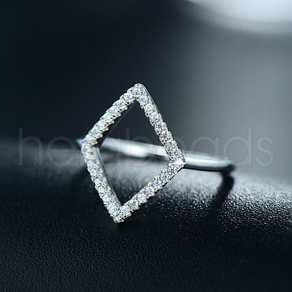 Rhombus 925 Sterling Silver Micro Pave Clear Cubic Zirconia Finger Rings for Women FS-WGB12EE-01-1