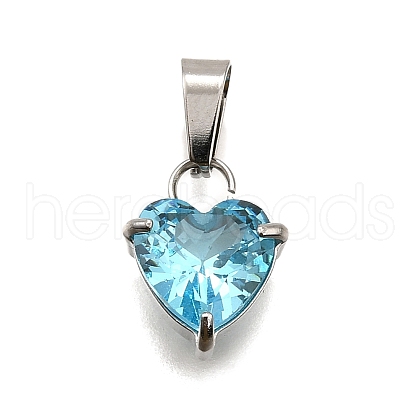 304 Stainless Steel Micro Pave Cubic Zirconia Pendants STAS-B086-13P-03-1