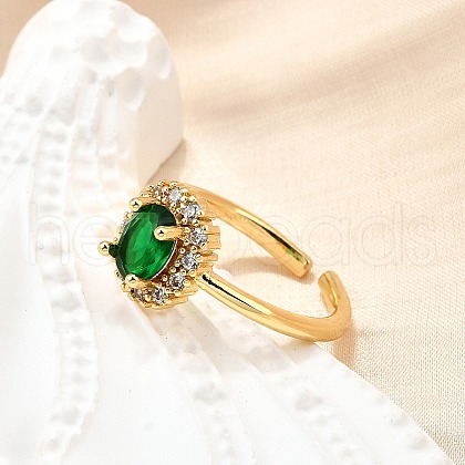 Brass Pave Cubic Zirconia Cuff Rings for Women RJEW-H247-13G-1