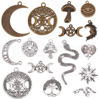 SUNNYCLUE 64Pcs 16 Style Tibetan Style Alloy Pendants TIBEP-SC0002-21-1