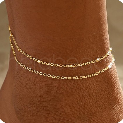 Brass Double Layer Satellite Chain Anklets for Women FS-WGB1635-05-1