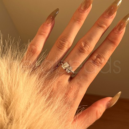 Oval & Rectangle 925 Sterling Silver Micro Pave Cubic Zirconia Finger Rings for Women RJEW-F180-03P-1